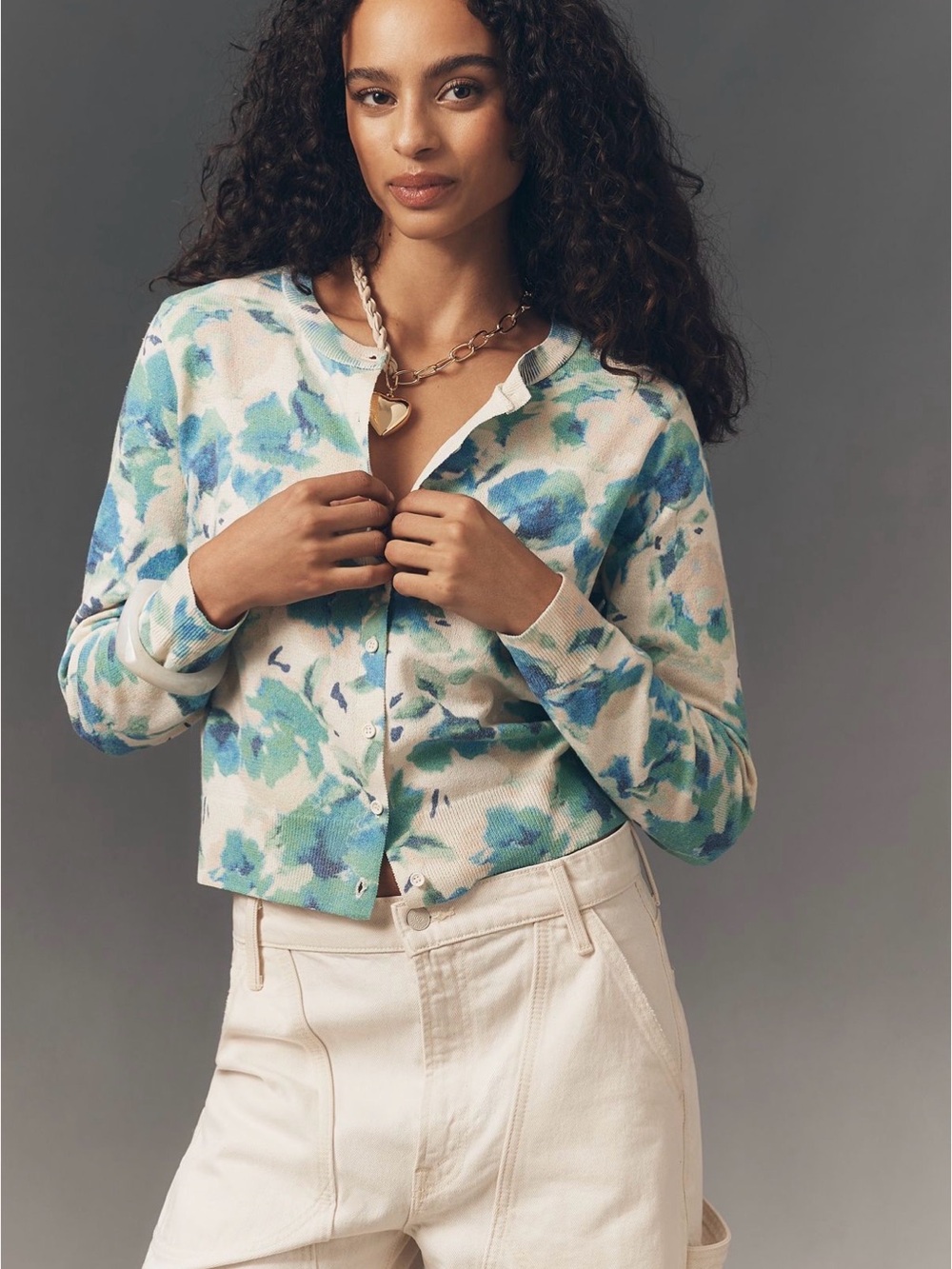 By Anthropologie Long-Sleeve Floral Crew
Cardigan Sweater